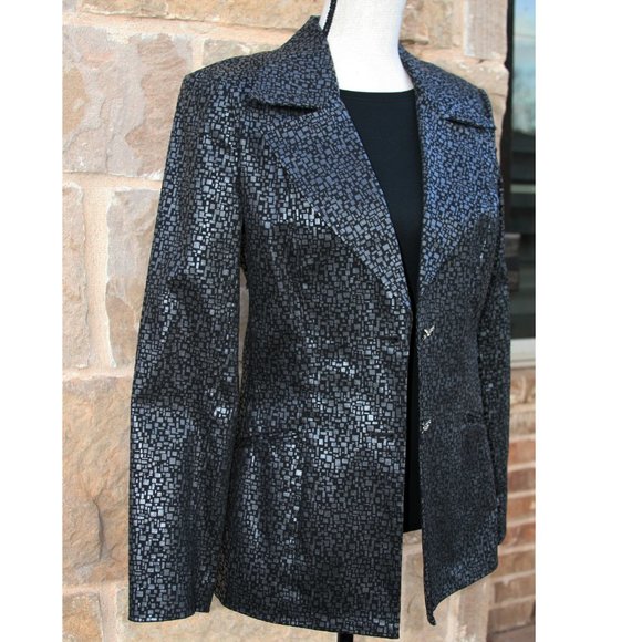 Designer Dina Bar-El Black & Pewter Jacket Size 10 - Picture 6 of 9